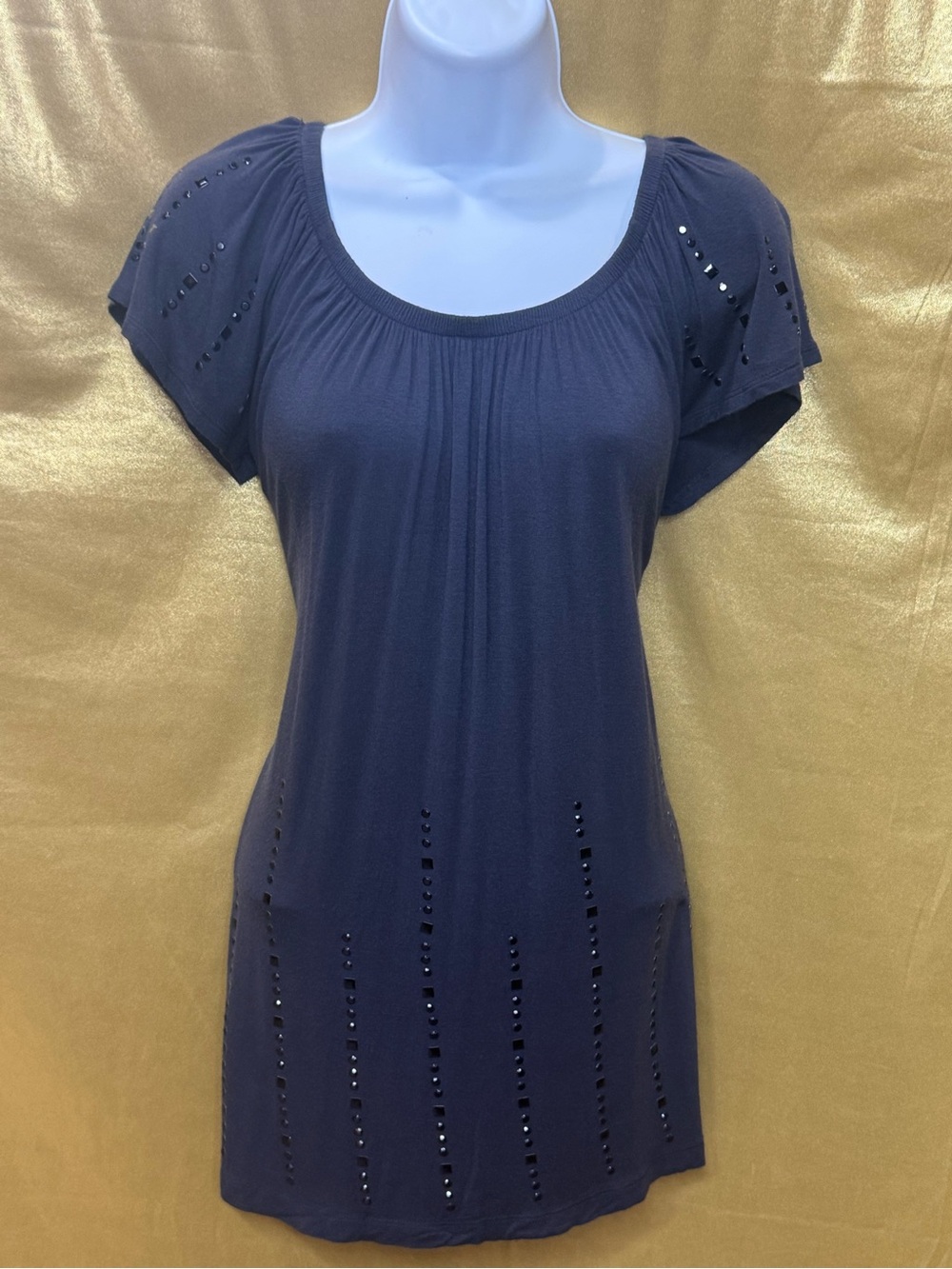 Cynthia Rowley Studded Tunic Top Slate Blue Rayon Spandex Blend Size Small